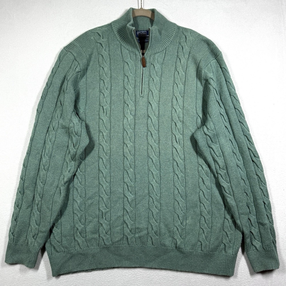 Vintage Polo Ralph Lauren Silk Cashmere Sweater Men 2XLT Cable Knit Zip Pullover